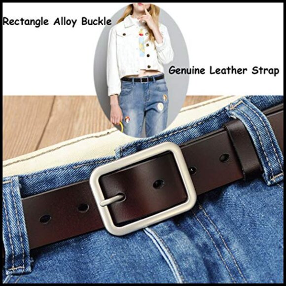 Genuine Leather Belt with Pin Buckle for Jeans